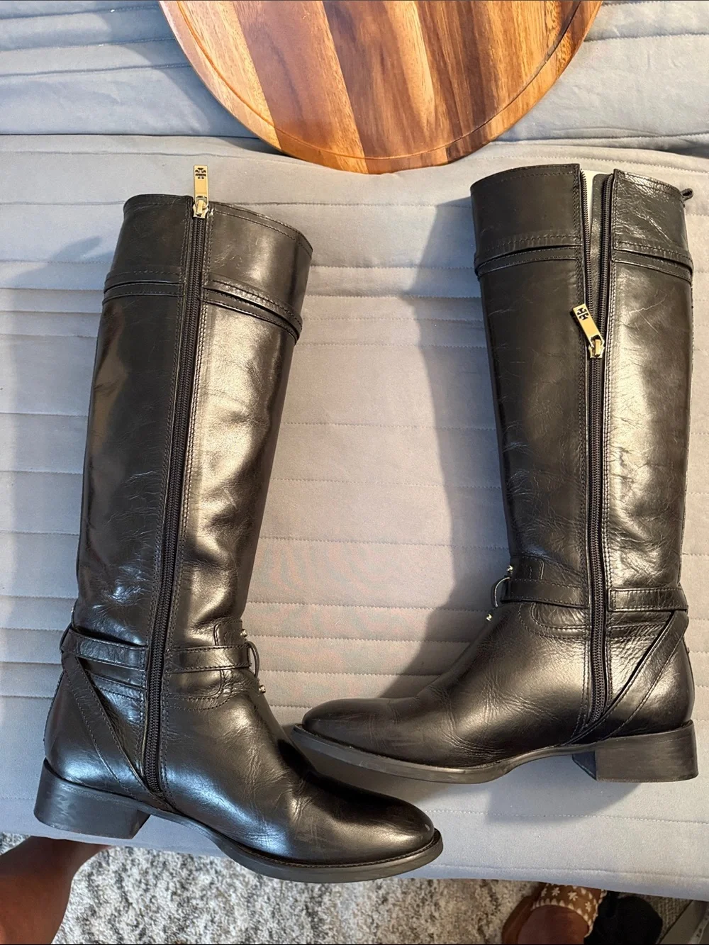 Tory Burch Calista riding boot gold tone buckle